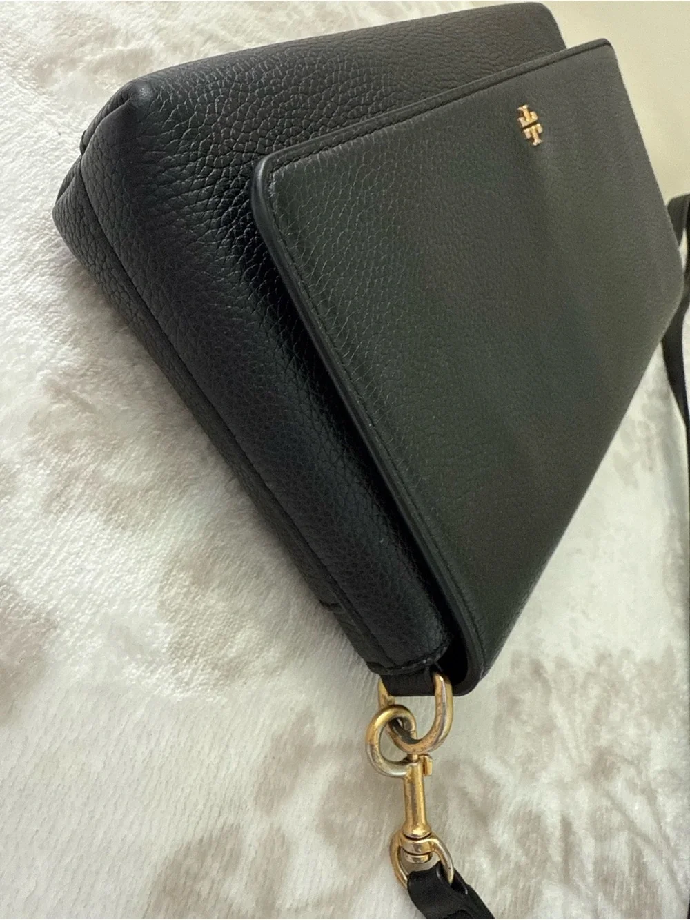 Tory Burch Blake Flap Black Pebbled Leather Small Crossbody